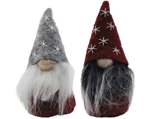 Dekoobjekt Wichtel Filz 4 x 4,5 x 10 cm grau/rot Zwei Zwerge mit Sternen auf den Mützen und Bart