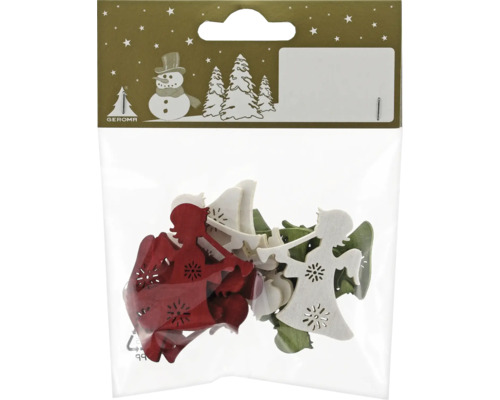Weihnachtsdekoration Engel Holz 4 x 4 x 0,3 cm weiß 12 Stück Packung mit hölzernen Weihnachtsfiguren von Geroma