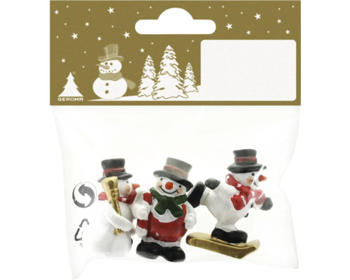 Verpackung mit drei Schneemannfiguren als Dekoration