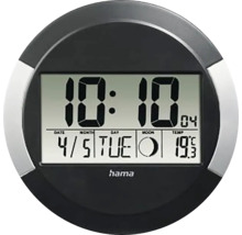 Funkwanduhr Digital Ischia mit Thermometer und Standfuß schwarz Ø 24,5 cm