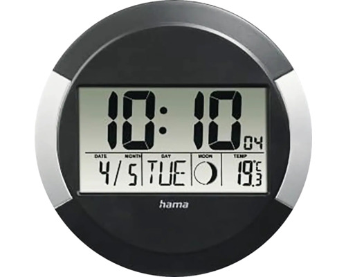 Funkwanduhr Digital Ischia mit Thermometer und Standfuß schwarz Ø 24,5 cm