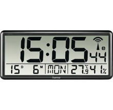 Funkwanduhr Digital Jumbo mit Thermometer und Standfuß schwarz 36x16 cm