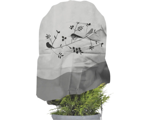 Winterschutz videx Vlieshaube Vogelzweig 110 cm x 110 cm, Materialstärke 50 g/m² Pflanzenschutzhülle mit Vogelmotiv für Topfpflanzen