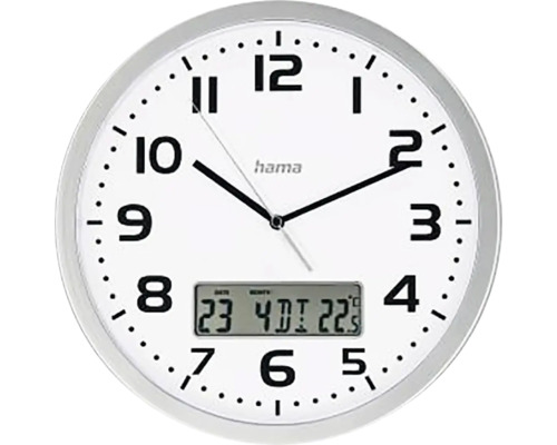 Funkwanduhr Analog Moorea mit Thermometer silber Ø 30 cm