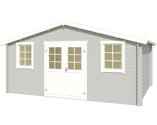 Gartenhaus aus Holz mit Fenstern und Doppeltür