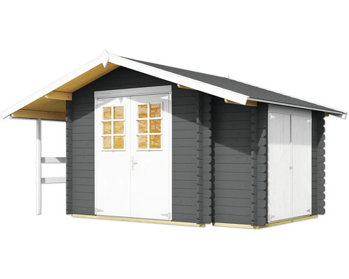 Gartenhaus aus Holz mit Doppeltür und Vordach