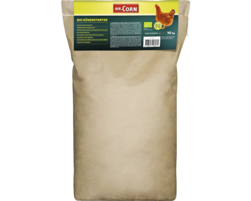 Mr. Corn Logo, Sack Bio Kükenstarter mit 10 Kilogramm Inhalt