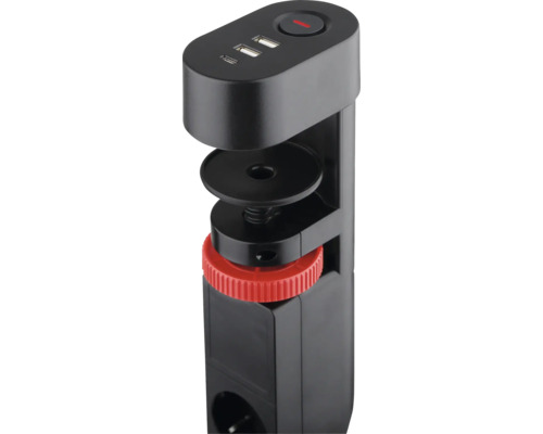 Tischsteckdose mit USB-Anschlüssen und Schraubzwinge zur Befestigung