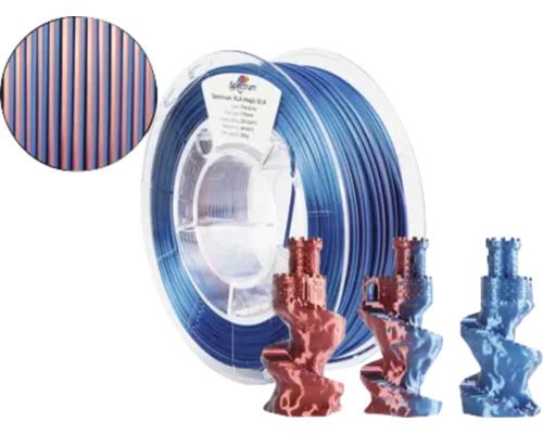 Filament PLA Premium Ø 1,75 mm blau/rot Spule mit 3D-Druckfilament aus Kunststoff und 3D-gedruckte Figuren