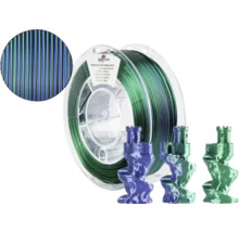 Spectrum PLA Magic Silk 3D-Druckfilamentrolle mit gedruckten Modellen