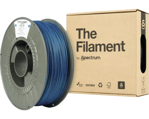 Filament PLA mit Carbonfaser Ø 1,75 mm blau Spule mit blauem 3D-Druckfilament aus PLA CF und Verpackung