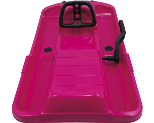 Pinker Schlitten mit Lenkrad und Bremse für den Winterspaß