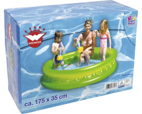 Verpackung eines Planschbeckens mit einer Familie im Wasser, Größe circa 175 x 35 Zentimeter