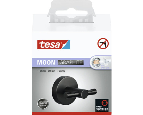 Tesa Moon Graphit Kleiderhaken mit Power Kit Verpackung