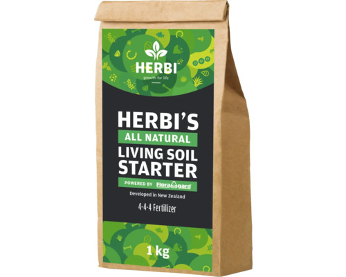 Herbi's Living Soil Starter Floragard 1 kg Biologisch aktiver Naturdünger, für die erste Wachstumsphase bis kurz vor der Blütenentwicklung Herbi''s All Natural Living Soil Starter in einer 1-Kilogramm-Verpackung