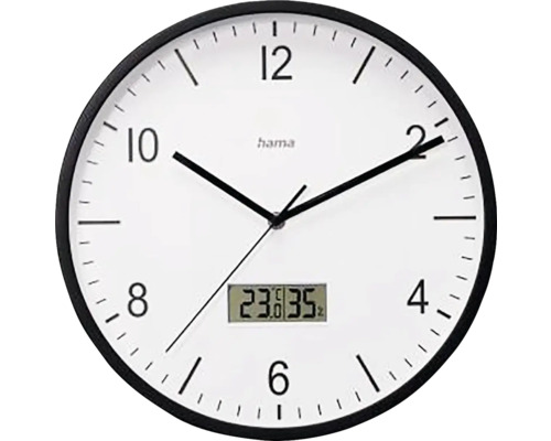 Funkwanduhr Analog Lanzarote mit Thermometer geräuschlos schwarz weiß Ø 35 cm Analoge Wanduhr mit Temperatur- und Feuchtigkeitsanzeige