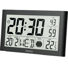 Funkwanduhr Digital Martinique mit Thermometer und Standfuß schwarz 20x12 cm