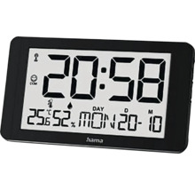Funkwanduhr Digital Kuba mit Thermometer und Standfuß schwarz 25x14 cm
