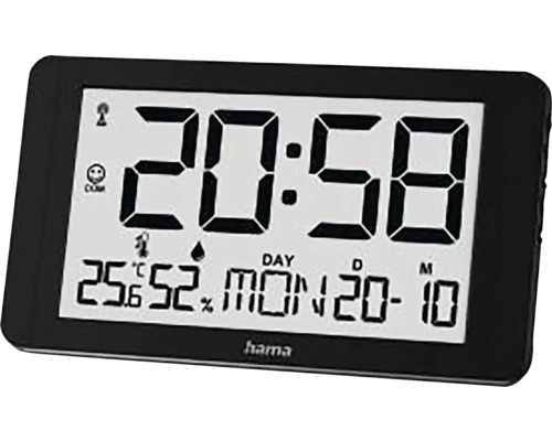 Funkwanduhr Digital Kuba mit Thermometer und Standfuß schwarz 25x14 cm