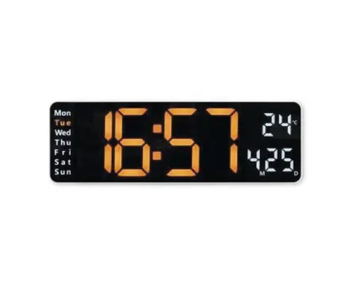 Digitale Wanduhr mit Anzeige von Uhrzeit, Datum und Temperatur