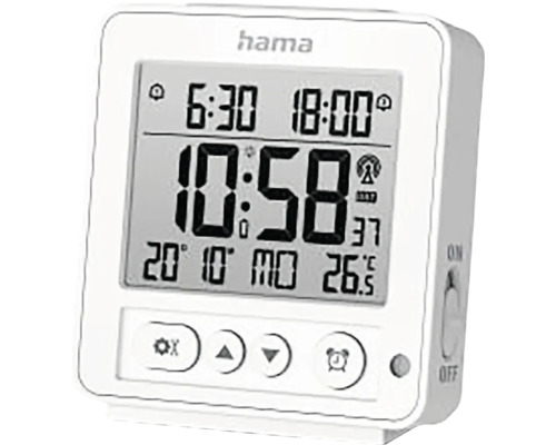 Funkwecker Digital Rhodos mit Thermometer und Datum weiß 9x10 cm