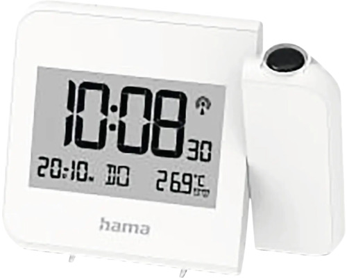 Projektionswecker Funkuhr Digital Hvar mit Thermometer und Datum weiß 15x11 cm Hama Digitalwecker mit Anzeige von Uhrzeit, Datum und Temperatur