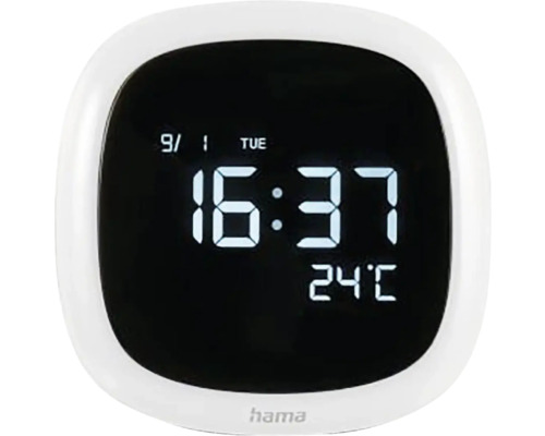 Wecker Digital Bora Bora dimmbar mit Thermometer und Datum weiß 8,5x8,5 cm