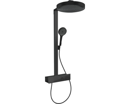 Duschpaneel mit Thermostat hansgrohe Rainfinity Showerpipe 360 1jet mit ShowerTablet 350 schwarz matt 26853670