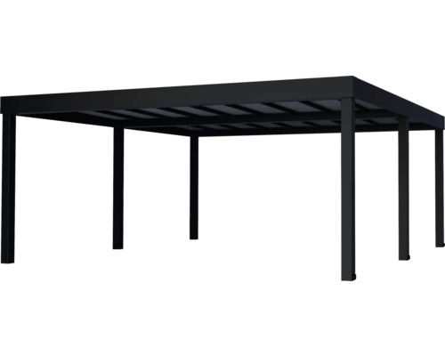 Schwarzer Carport mit Flachdach