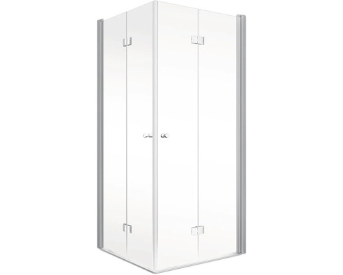 Eckdusche mit Glastüren und Griff