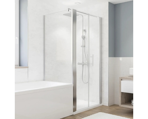 Badewannenseitenwand für Pendeltür BREUER Fara 5 90 x 165 cm Profil silber Klarglas Reversibel