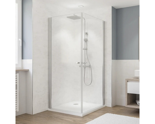 Eckeinstieg mit Drehtür BREUER Fara 5 90 x 90 x 190 cm Profil silber Klarglas