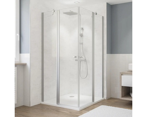 Eckeinstieg mit Drehtür mit Festteil BREUER Fara 5 80 x 80 x 190 cm Profil silber Klarglas