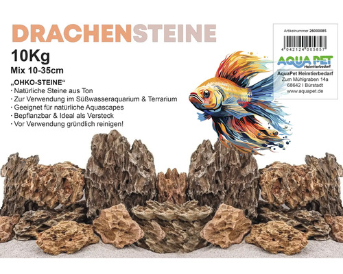 Drachensteine, 10 Kilogramm, Mischung aus Steinen von 10 bis 35 Zentimeter Größe zur Dekoration von Aquarien und Terrarien