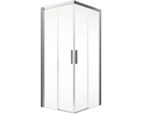 Eckdusche mit transparentem Glas und silberfarbenem Rahmen