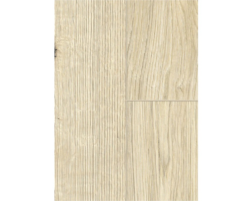 Handmuster zu Laminat Eiche Greige hell Landhausdiele 1285 x 280 x 8 mm Nahaufnahme von Laminatboden mit Holzstruktur