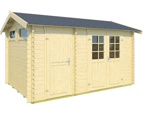 Holzgartenhaus mit Tür und Fenstern