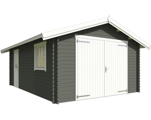 Blockhaus mit Doppeltür und Fenster