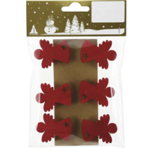 Verpackung mit sechs Holzanhängern in Engelform mit Sternausschnitt