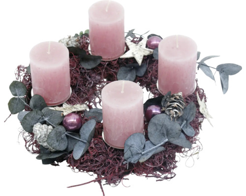 Adventskranz Curlymooskranz ca. Ø 35 cm H ca. 15 cm inkl. 4 Rustik Kerzen antikrosa Adventskranz mit vier Kerzen, Dekoration und Tannenzapfen