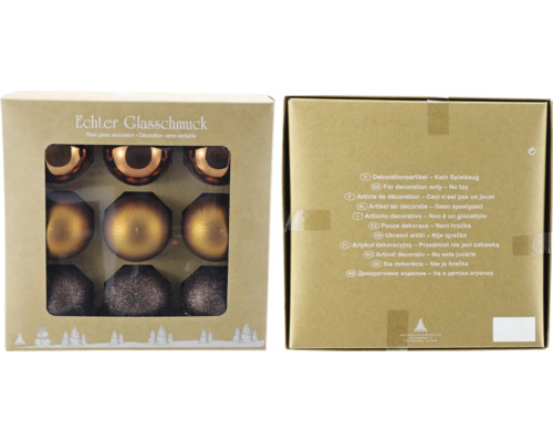 Weihnachtsbaumkugeln Glas Ø 6 cm kupfer 9 Stück Verpackung mit Christbaumkugeln aus echtem Glas