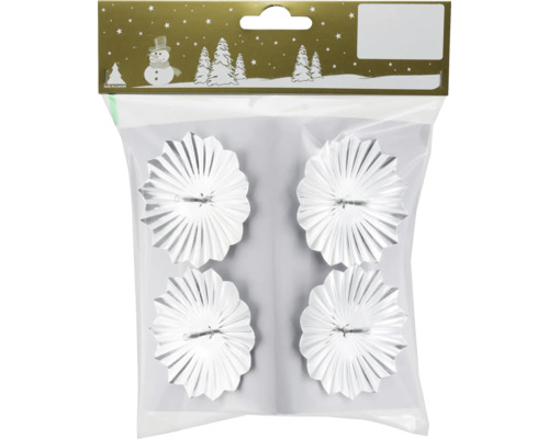 Kerzenhalter Metall Ø 6 cm H 4 cm silber 4 Stück Verpackung mit vier silberfarbenen Weihnachtsstern-Anhängern