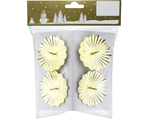 Kerzenhalter Metall Ø 6 cm H 4 cm gold 4 Stück Verpackung mit vier goldenen Christbaumkerzenhaltern