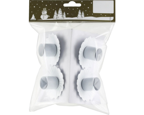 Kerzenhalter Metall Ø 6 cm H 4 cm weiß 4 Stück Verpackung mit acht Kerzenhalter aus Papier für Adventskranz