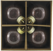 Packung mit vier Christbaumkugeln in einer Box