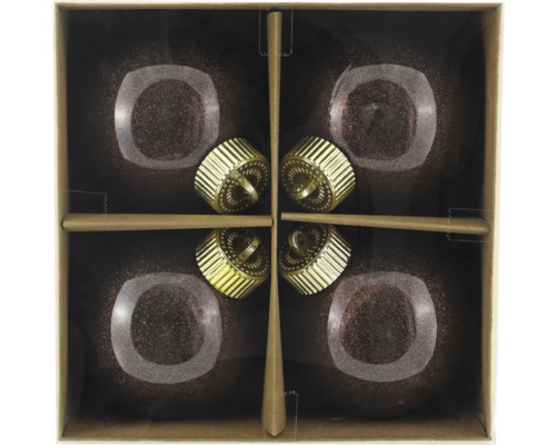 Packung mit vier Christbaumkugeln in einer Box