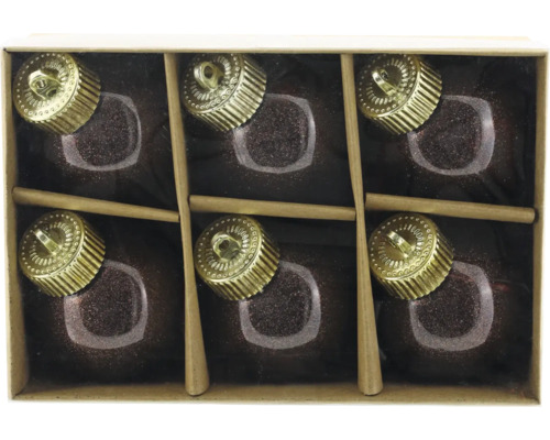 Sechs Christbaumkugeln in einer Verpackung
