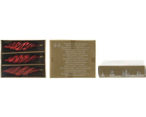 Weihnachtsbaumanhänger Eiszapfen Kunststoff 10 x 12,5 x 3,5 cm rot Verpackung mit drei roten, gewundenen Christbaumschmuckanhängern
