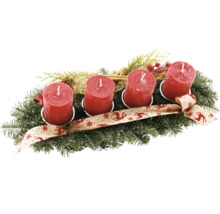 Adventskranz mit vier Kerzen, Tannenzweigen und Schleife