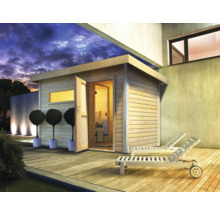 Saunahaus Karibu Topas 1 inkl.9 kW Ofen u.ext.Steuerung mit Holztüre und Milchglas